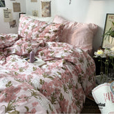 Spring Floral Washed Cotton Bedding Set - Pink Kitty